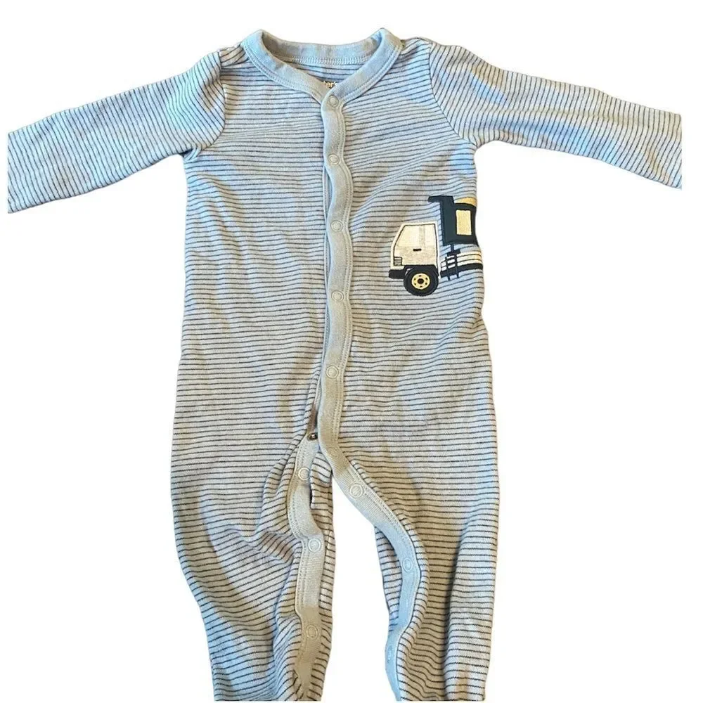 Carter's 9 Months Boys Truck Blue Striped Baby Onesie